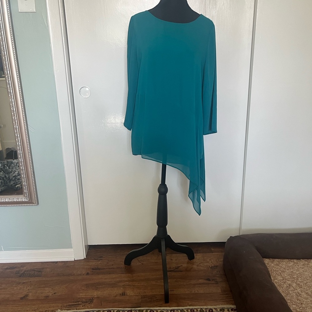 Chico's Teal Green Asymmetric Chiffon Tunic - Picture 14 of 15